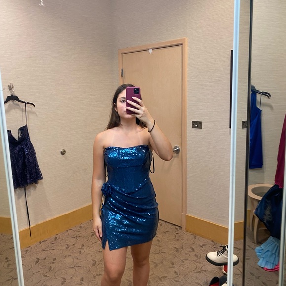 Dresses & Skirts - Blue Sequin Strapless Dress